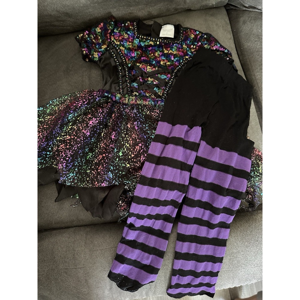 Spirit Halloween Witch Multicolor Costume Dress Child Size 2T Sequin W/ Leggings
